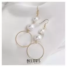 Серьги с жемчугом "Нежность" звенья, цвет белый в золоте