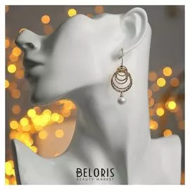 Серьги с жемчугом "Нимфа" спираль, цвет белый в золоте