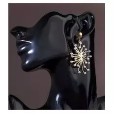 Серьги с жемчугом "Салюты", цвет белый в золоте