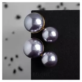 Серьги с жемчугом "Сферы" объёмные, цвет серый в золоте