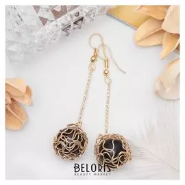 Серьги с жемчугом "Шар плетёный", цвет чёрный в золоте