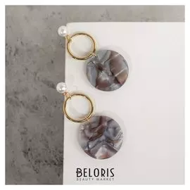 Серьги с жемчугом "Танзания" круги на кольцах, цвет серый. d=3