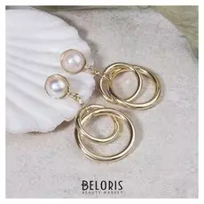 Серьги с жемчугом "Вечность", цвет белый в золоте