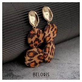 Серьги "Сафари" леопард, цвет коричнево-чёрный в золоте