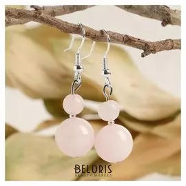 Серьги шар №6+№12 "Кварц розовый"