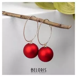 Серьги "Снежок" в кольце, цвет красный в золоте