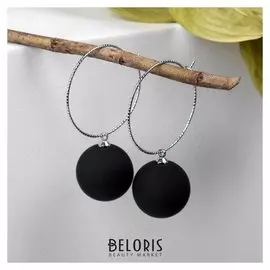 Серьги "Снежок" в кольце, цвет чёрный в серебре