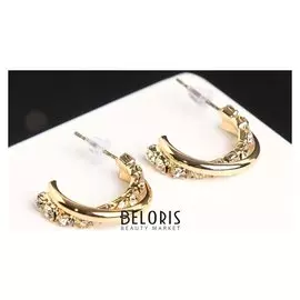 Серьги со стразами "Античность" сплетение, цвет белый в золоте