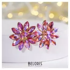 Серьги со стразами "Ария", цвет радужно-красный