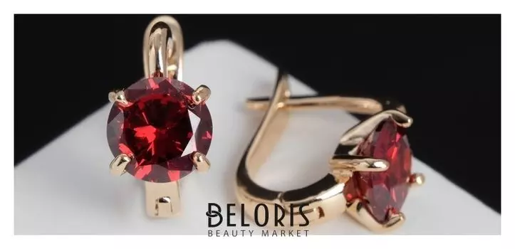 Серьги со стразами "Блум", цвет красный в золоте