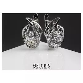 Серьги со стразами "Блум" движение, цвет белый в серебре