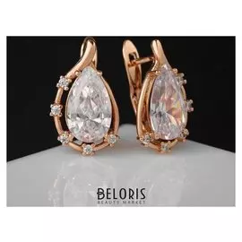 Серьги со стразами "Богема" капля в огранке, цвет белый в золоте