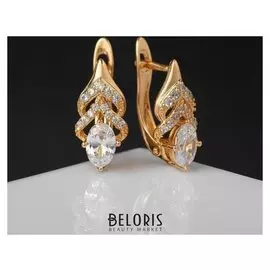 Серьги со стразами "Богема" треугольники, цвет белый в золоте