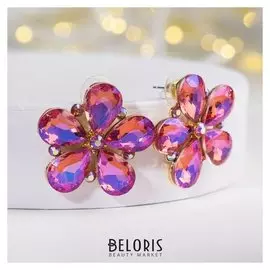 Серьги со стразами "Бриз", цвет радужно-красный