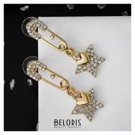 Серьги со стразами "Булавки со звёздами" тренд, цвет белый в золоте