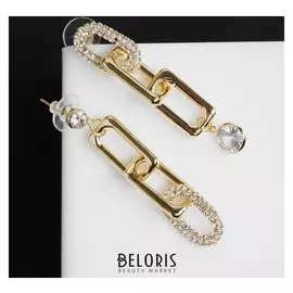 Серьги со стразами "Цепи" ассиметрия, цвет белый в золоте