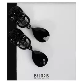 Серьги со стразами "Череп" с каплей