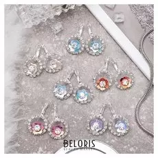 Серьги со стразами "Цветы" летние в круге