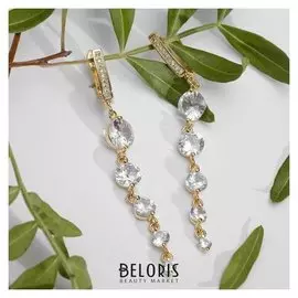 Серьги со стразами "Дорожка" на линии, цвет белый в золоте