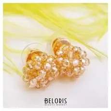 Серьги со стразами "Ежевика" цвет бежевый в золоте