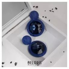 Серьги со стразами "Фьюжн" круг, цвет синий