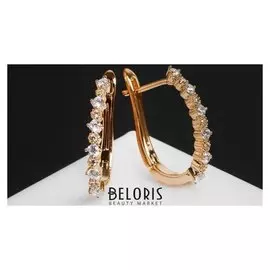 Серьги со стразами "Галка" полукруг, цвет белый в золоте