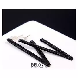 Серьги со стразами "Геометрия" галочка, цвет чёрный