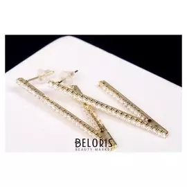 Серьги со стразами "Геометрия" галочка, цвет белый в золоте