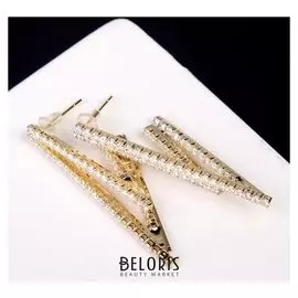 Серьги со стразами "Геометрия" галочка двойная, цвет белый в золоте