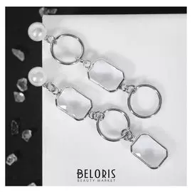 Серьги со стразами "Геометрия" на бусине, цвет белый в серебре