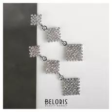 Серьги со стразами "Геометрия" висячие ромбы, цвет белый в серебре