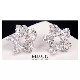 Серьги со стразами "Геометрия" звезда, цвет белый в серебре