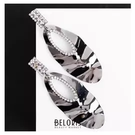 Серьги со стразами "Глянец", цвет серый