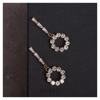 Серьги со стразами "Голливуд" колечко, цвет белый в золоте