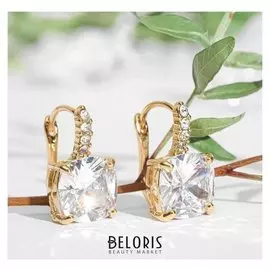 Серьги со стразами "Голливуд" квадраты объёмные, цвет белый в золоте