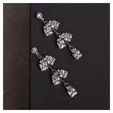 Серьги со стразами "Голливуд" ветвь из кубов, цвет белый в серебре
