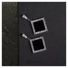 Серьги со стразами "Грация" ромб в огранке, цвет чёрно-белый в серебре