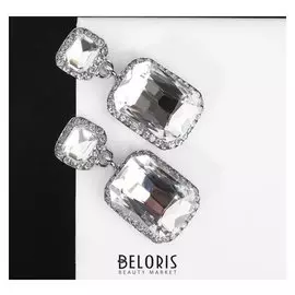 Серьги со стразами "Грани разумного", цвет белый в серебре