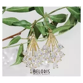 Серьги со стразами "Гроздь" льдинки, цвет белый в золоте