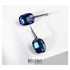 Серьги со стразами "Иллюзион" овал, цвет синий