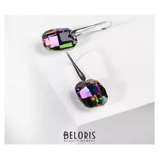 Серьги со стразами "Иллюзион" овал, разноцветный в серебре