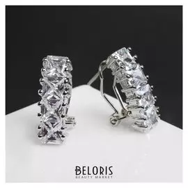 Серьги со стразами "Искорки" дорожка квадратов, цвет белый в серебре