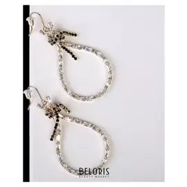 Серьги со стразами "Искры" на завязочке, цвет чёрно-белый в золоте