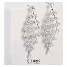 Серьги со стразами "Искры" шесть рядов, цвет белый в серебре