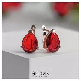 Серьги со стразами "Эдель" капля идеал, цвет красный в золоте