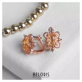 Серьги со стразами "Эдель" овал в цветке, цвет золото