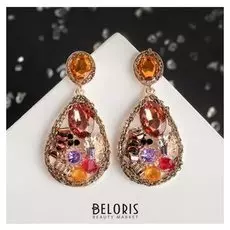 Серьги со стразами "Эдем" разноцветный в золоте