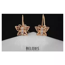 Серьги со стразами "Элегант" бабочки мини, цвет белый в золоте