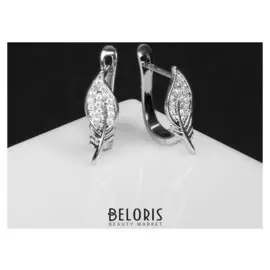 Серьги со стразами "Элегант" пёрышки, цвет белый в серебре