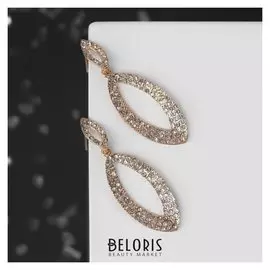 Серьги со стразами "Эллипс" искры, цвет белый в золоте